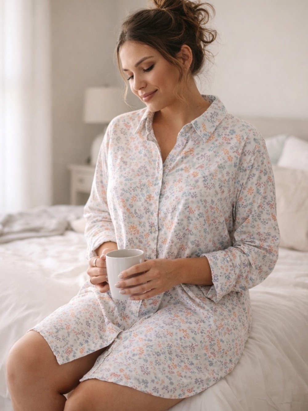 Croft & Barrow Sleep Shirt Floral Pajamas Button Down Pockets NWT Size Small